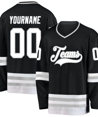 Custom Black White-Gray Hockey Jersey, Gift For Hockey Fans