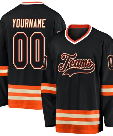 Custom Black Black-Orange Hockey Jersey, Gift For Hockey Fans