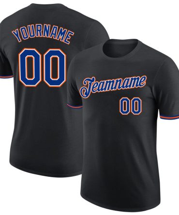 Custom Black Royal-Orange Performance T-Shirt, For Football, Baseball, Hockey, Basketball, Softball & Rugby Fans