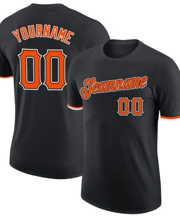 Custom Black Orange-White Performance T-Shirt, For Football, Baseball, Hockey, Basketball, Softball & Rugby Fans