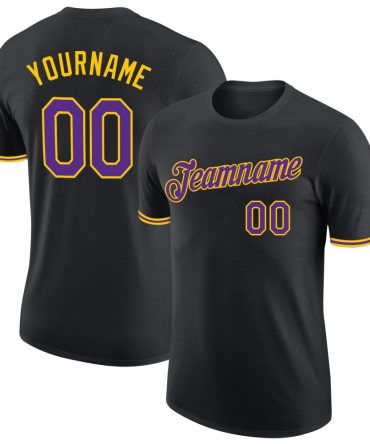 Custom Black Purple-Gold Performance T-Shirt, For Football, Baseball, Hockey, Basketball, Softball & Rugby Fans