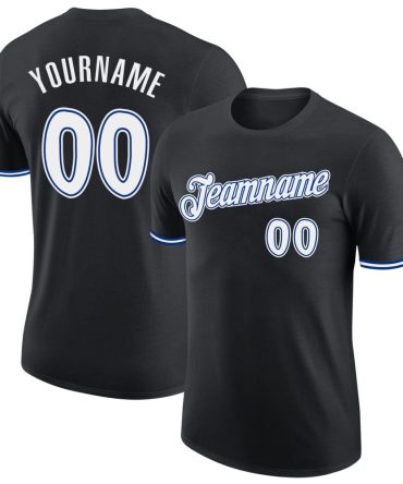 Custom Black White-Royal Performance T-Shirt, For Football, Baseball, Hockey, Basketball, Softball & Rugby Fans