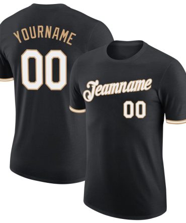 Custom Black White-Old Gold Performance T-Shirt, For Football, Baseball, Hockey, Basketball, Softball & Rugby Fans