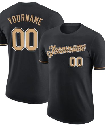 Custom Black Old Gold-White Performance T-Shirt, For Football, Baseball, Hockey, Basketball, Softball & Rugby Fans