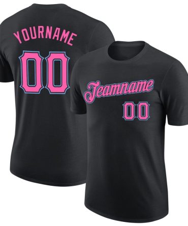 Custom Black Pink-Light Blue Performance T-Shirt, For Football, Baseball, Hockey, Basketball, Softball & Rugby Fans