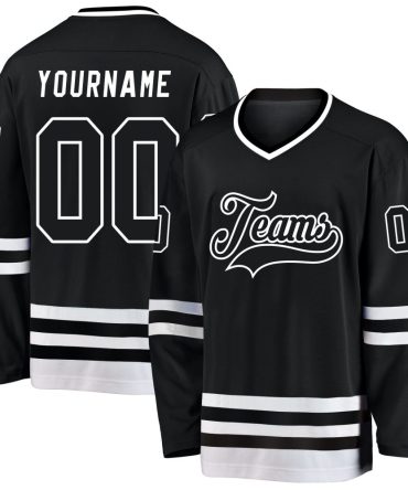 Custom Black Black-White Hockey Jersey, Gift For Hockey Fans