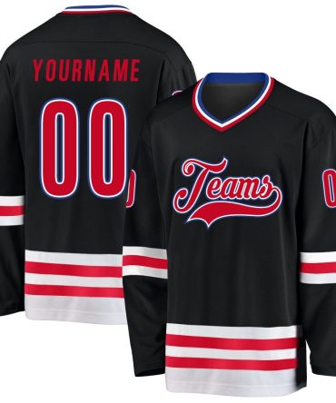 Custom Black Red-White Hockey Jersey, Gift For Hockey Fans