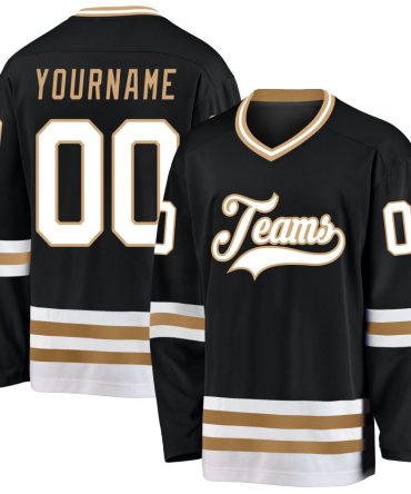 Custom Black White-Old Gold Hockey Jersey, Gift For Hockey Fans
