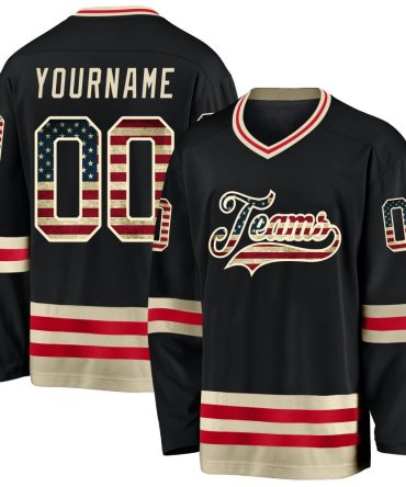Custom Black Vintage Usa Flag-Cream Hockey Jersey, Gift For Hockey Fans