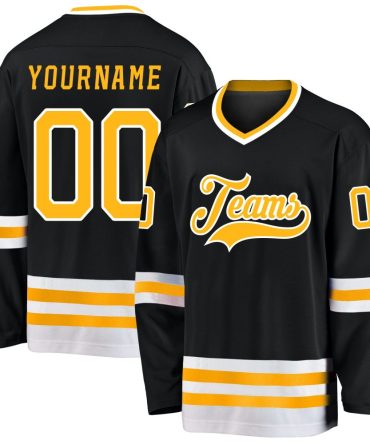 Custom Black Gold-White Hockey Jersey, Gift For Hockey Fans