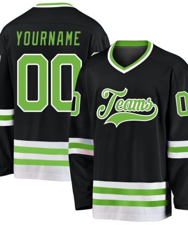 Custom Black Neon Green-White Hockey Jersey, Gift For Hockey Fans