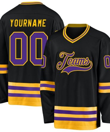 Custom Black Purple-Gold Hockey Jersey, Gift For Hockey Fans