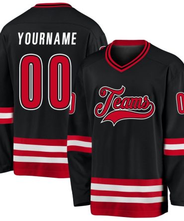 Custom Black Red-White Hockey Jersey, Gift For Hockey Fans