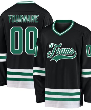 Custom Black Kelly Green-White Hockey Jersey, Gift For Hockey Fans