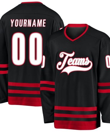 Custom Black White-Red Hockey Jersey, Gift For Hockey Fans
