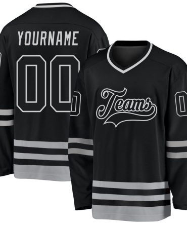 Custom Black Black-Gray Hockey Jersey, Gift For Hockey Fans