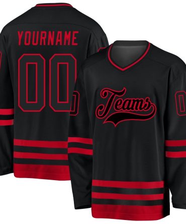 Custom Black Black-Red Hockey Jersey, Gift For Hockey Fans