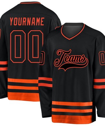 Custom Black Black-Orange Hockey Jersey, Gift For Hockey Fans