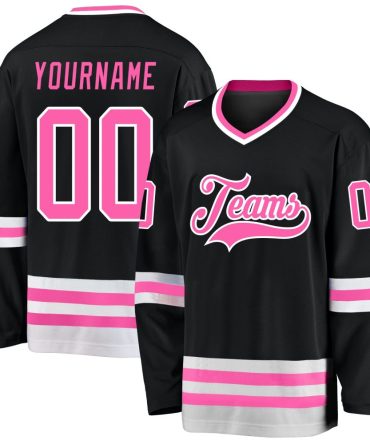 Custom Black Pink-White Hockey Jersey, Gift For Hockey Fans