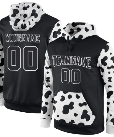 Custom Black Black-White Sports Pullover Sweatshirt Hoodie, Gift For Football, Baseball, Hockey, Basketball, Softball & Rugby Fans