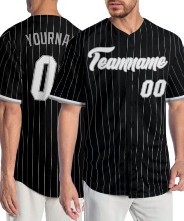 Custom Black Gray Pinstripe White-Gray Baseball Jersey, Gift For Baseball Fans
