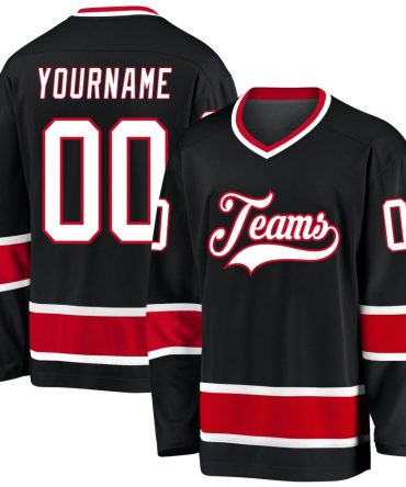 Custom Black White-Red Hockey Jersey, Gift For Hockey Fans