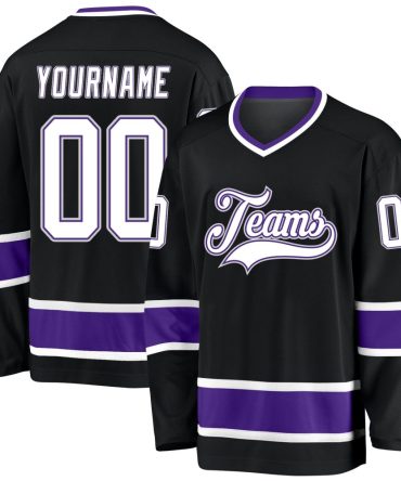 Custom Black White-Purple Hockey Jersey, Gift For Hockey Fans
