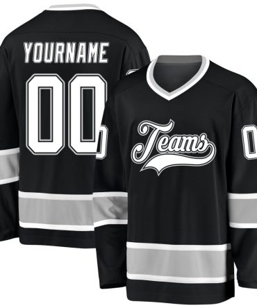 Custom Black White-Gray Hockey Jersey, Gift For Hockey Fans
