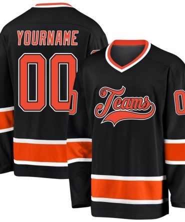 Custom Black Orange-White Hockey Jersey, Gift For Hockey Fans