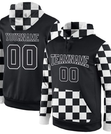 Custom Black Black-White Sports Pullover Sweatshirt Hoodie, Gift For Football, Baseball, Hockey, Basketball, Softball & Rugby Fans