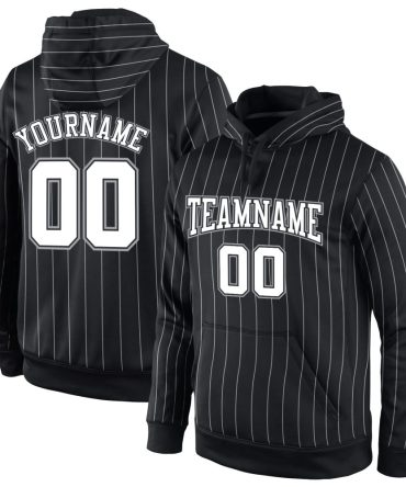 Custom Black White Pinstripe White-Gray Sports Pullover Sweatshirt Hoodie, Gift For Football, Baseball, Hockey, Basketball, Softball & Rugby Fans