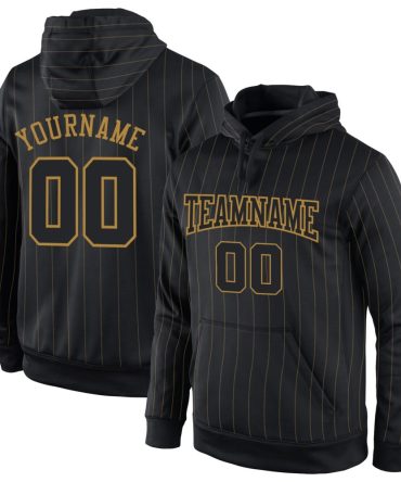 Custom Black Old Gold Pinstripe Black-Old Gold Sports Pullover Sweatshirt Hoodie, Gift For Football, Baseball, Hockey, Basketball, Softball & Rugby Fans