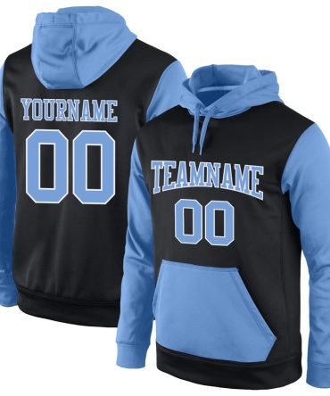 Custom Black Light Blue-White Sports Pullover Sweatshirt Hoodie, Gift For Football, Baseball, Hockey, Basketball, Softball & Rugby Fans