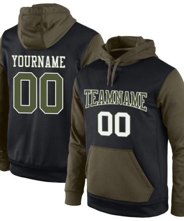Custom Black Olive-White Sports Pullover Sweatshirt Hoodie, Gift For Football, Baseball, Hockey, Basketball, Softball & Rugby Fans