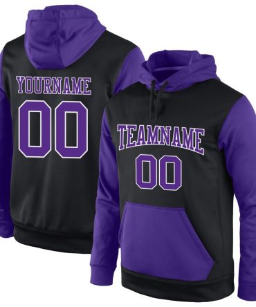 Custom Black Purple-White Sports Pullover Sweatshirt Hoodie, Gift For Football, Baseball, Hockey, Basketball, Softball & Rugby Fans
