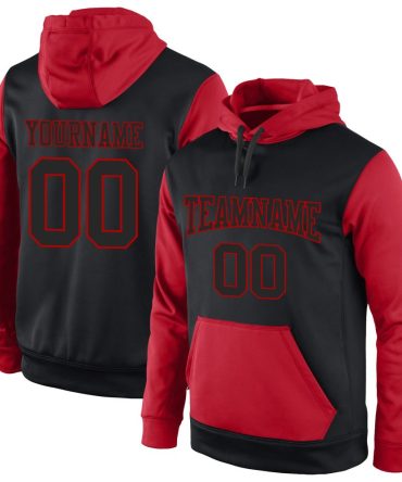 Custom Black Black-Red Sports Pullover Sweatshirt Hoodie, Gift For Football, Baseball, Hockey, Basketball, Softball & Rugby Fans
