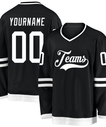Custom Black White Hockey Jersey, Gift For Hockey Fans