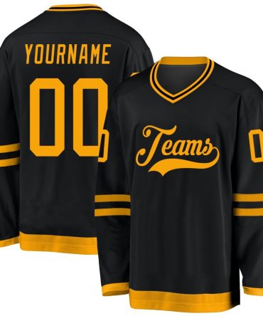 Custom Black Gold Hockey Jersey, Gift For Hockey Fans