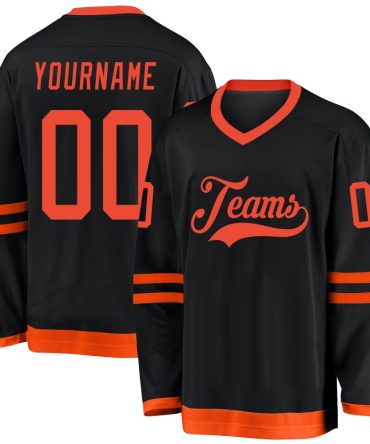 Custom Black Orange Hockey Jersey, Gift For Hockey Fans