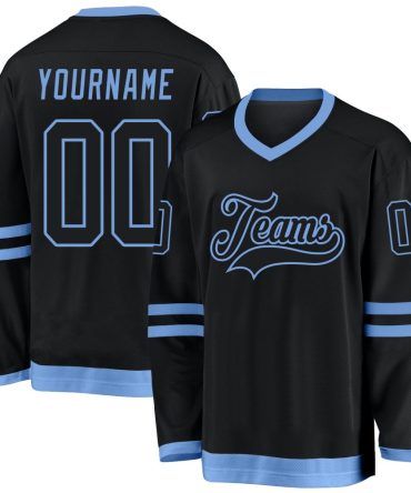 Custom Black Black-Light Blue Hockey Jersey, Gift For Hockey Fans