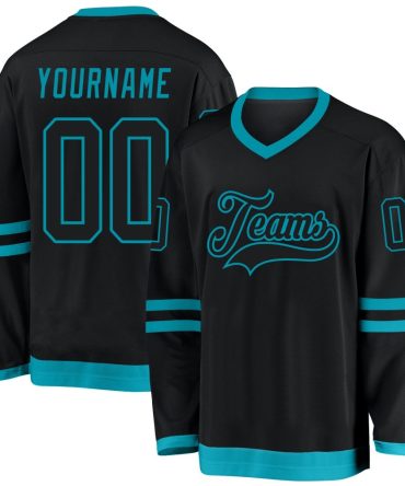 Custom Black Black-Teal Hockey Jersey, Gift For Hockey Fans