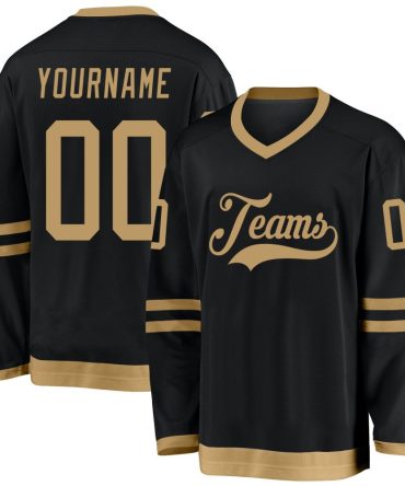 Custom Black Old Gold Hockey Jersey, Gift For Hockey Fans