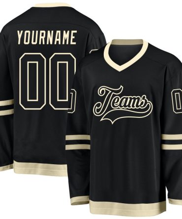 Custom Black Black-Cream Hockey Jersey, Gift For Hockey Fans
