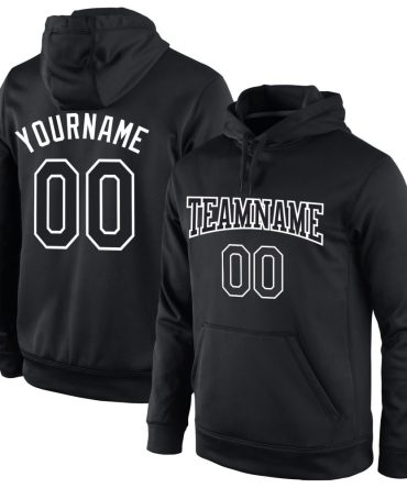 Custom Black Black-White Sports Pullover Sweatshirt Hoodie, Gift For Football, Baseball, Hockey, Basketball, Softball & Rugby Fans