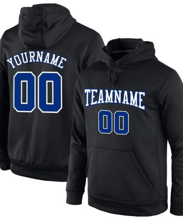 Custom Black Royal-White Sports Pullover Sweatshirt Hoodie, Gift For Football, Baseball, Hockey, Basketball, Softball & Rugby Fans