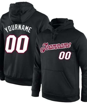 Custom Black White-Maroon Sports Pullover Sweatshirt Hoodie, Gift For Football, Baseball, Hockey, Basketball, Softball & Rugby Fans