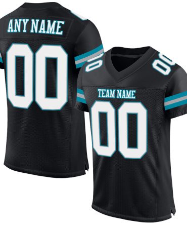 Custom Black White-Teal Football Jersey, Gift For Football Fans