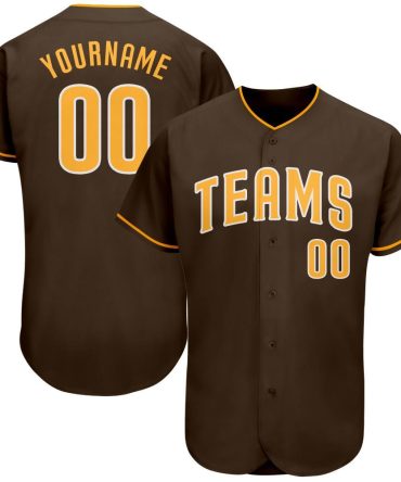 Custom Brown Gold-White Baseball Jersey, Gift For Baseball Fans