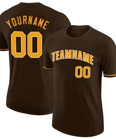 Custom Brown Gold-White Performance T-Shirt, For Football, Baseball, Hockey, Basketball, Softball & Rugby Fans