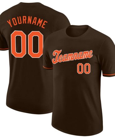 Custom Brown Orange-White Performance T-Shirt, For Football, Baseball, Hockey, Basketball, Softball & Rugby Fans